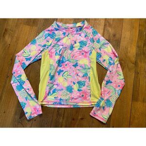 Betsey Johnson size 14 rash guard swimwear top pink yellow floral girls